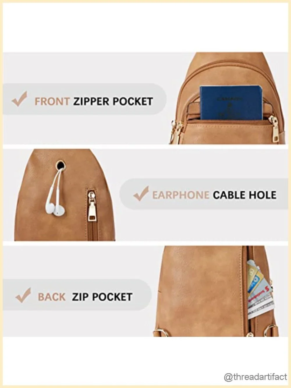 Faux Leather Sling Bag Crossbody Fanny Pack Travel Chest Bag